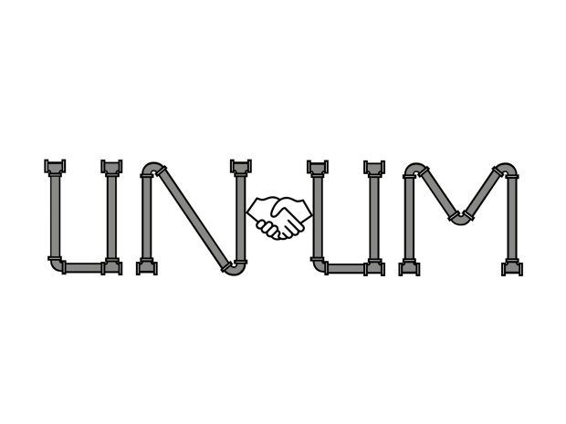 Logo spelling out UNUM with pipes
