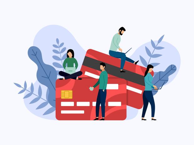 illustration graphic of people and credit cards