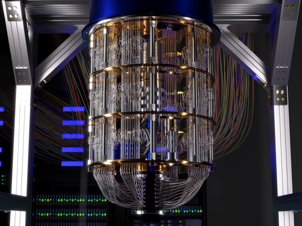 A 3D rendering of a quantum computer.