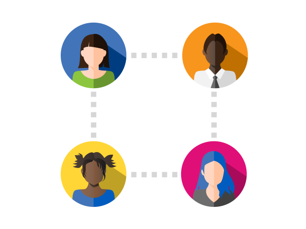 Illustration of four human figures, connected by lines, creating a square shape