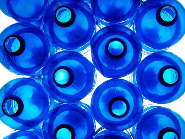 bird's eye view of rows of plastic bottles
