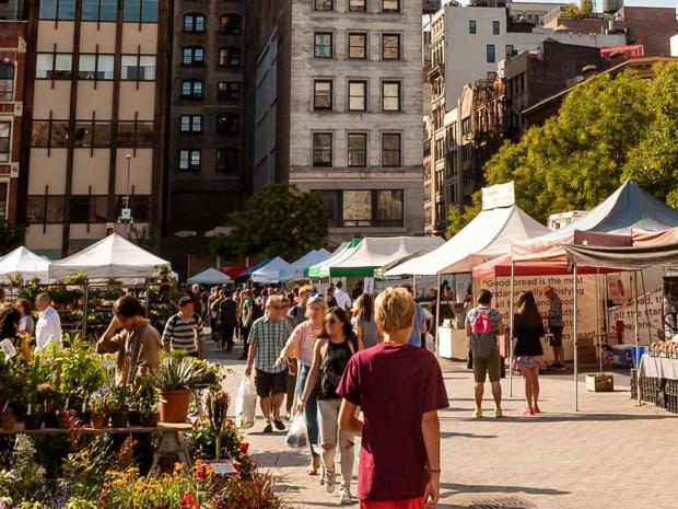 a scene at a NYC farmer's market