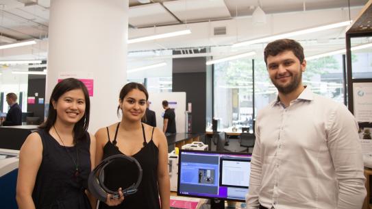 Yun Li ('17, M.S in NYU ITP), Lexus Avila ('17 M.S Psychology), Joseph Bieselin ('17 M.S Computer Engineering & Science) presented their mixed-reality project developed for NASA/JPL's Mars Rover design.