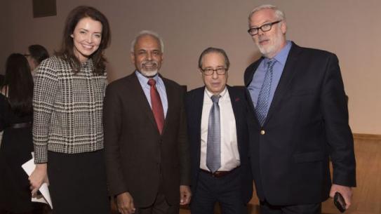 Lindsey Boylan, Chief of Staff and Executive VP of Governor Andrew Cuomo’s Empire State Development. Boylan is with Dean Katepalli Sreenivasan, Jeffrey Lynford, and Patrick Foye, President of the Metropolitan Transportation Authority (MTA).