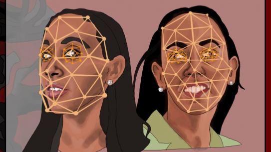 illustration of faces with data points superimposed on top
