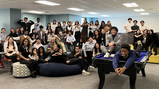 large group of smiling high school students