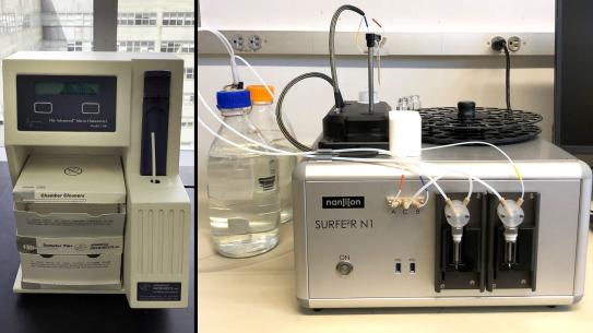 A micro-osmometer (left) and a SURFE2R N1 Surface Electrogenic Event Reader (right)
