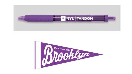 a purple pen and Brooklyn pennant 