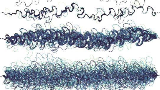 Diagram with a river that becomes more chaotic over time.