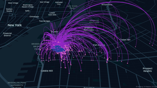 a map of showing many lines leading to downtown Brooklyn from surrounding areas