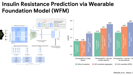 Graph: Insulin Resistance Prediction via Wearable Foundation Model (WFM). See longer description in body of text.