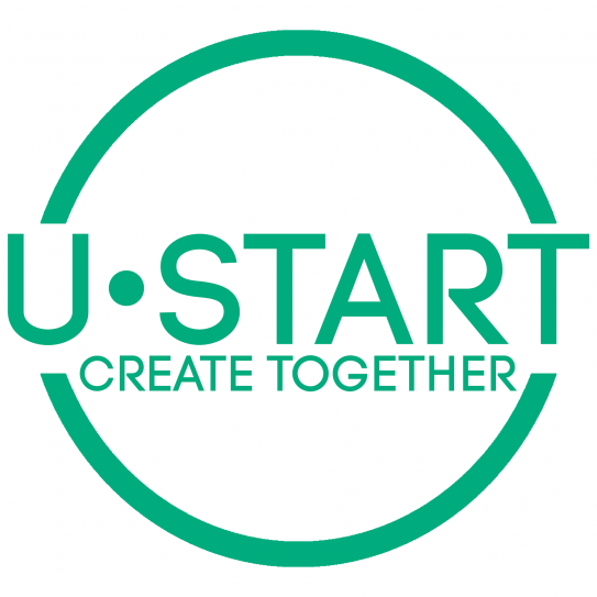 Logo of U-START written in green with the words "Create Together"