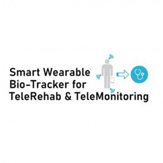 Logo with "Smart Wearable Bio-Tracker for TeleRehab & Tele-Monitoring"