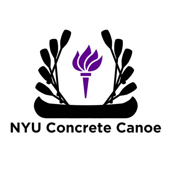 Concrete Canoe logo featuring NYU's torch and canoe with oars rising from the hull