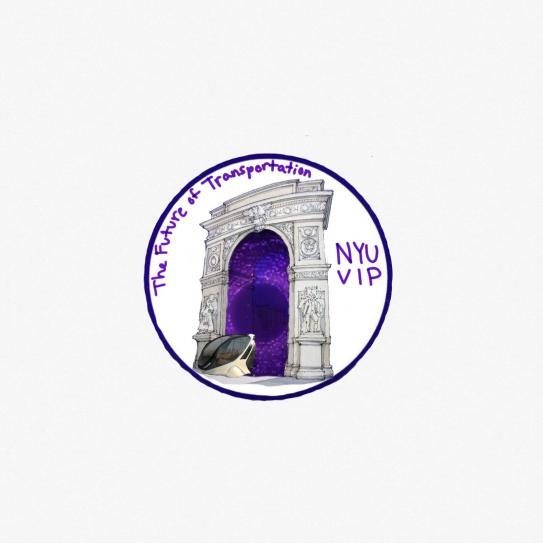 White stone archway with purple galaxy fill beyond it and text wrapping around the archway saying "The Future of Transportation"