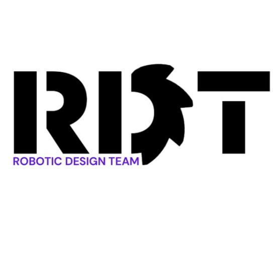 Logo for the 'Robotic Design Team' featuring large, bold black initials 'RDT.' The letter 'D' is stylized with gear-like teeth on its right side. Below the initials, the full name 'ROBOTIC DESIGN TEAM' is written in a smaller purple font.