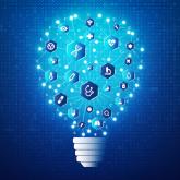 an illustration of a lightbulb with health symbols scattered in it