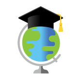 globe wearing a graduation cap icon