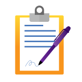 pen and form on clipboard icon