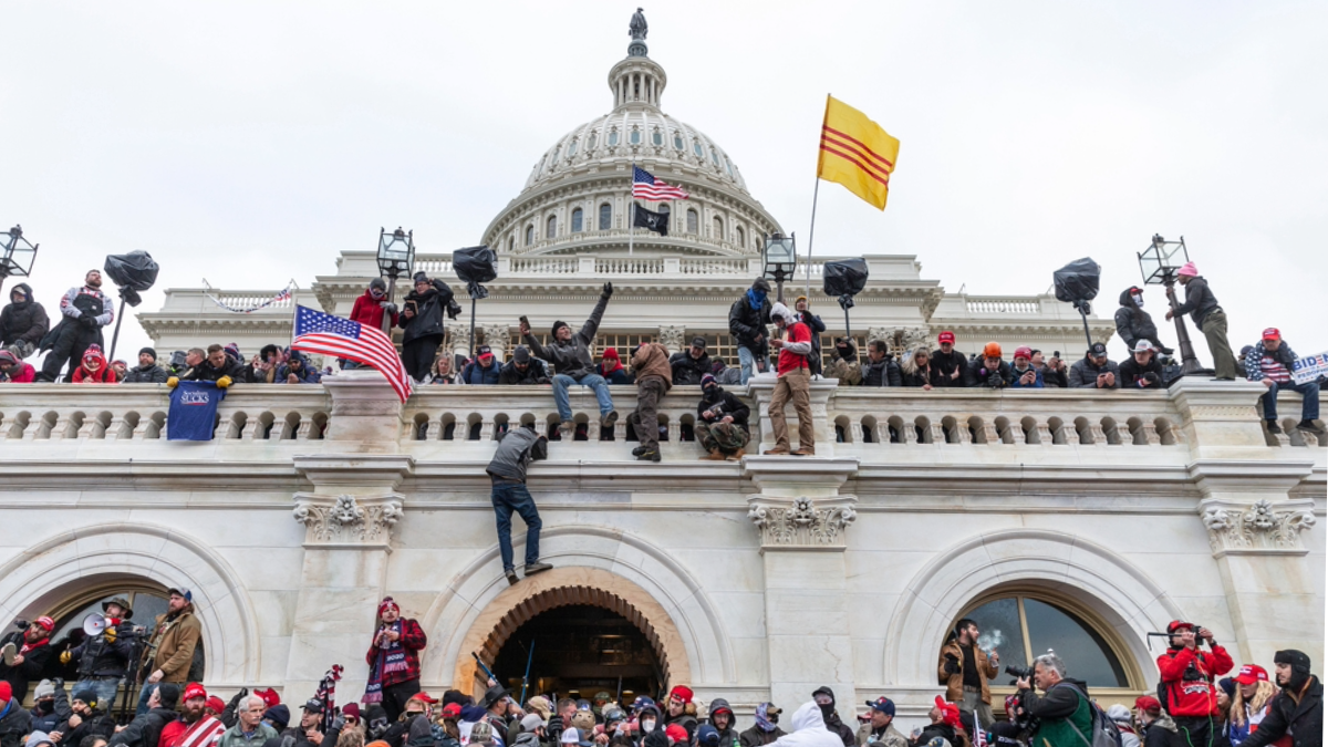 Washington, DC - January 6, 2021: Protesters seen all over Capitol building where pro-Trump supporters riot and breached the Capitol