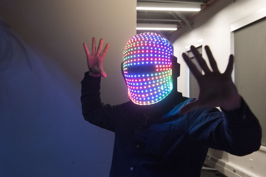 student wearing digital light mask