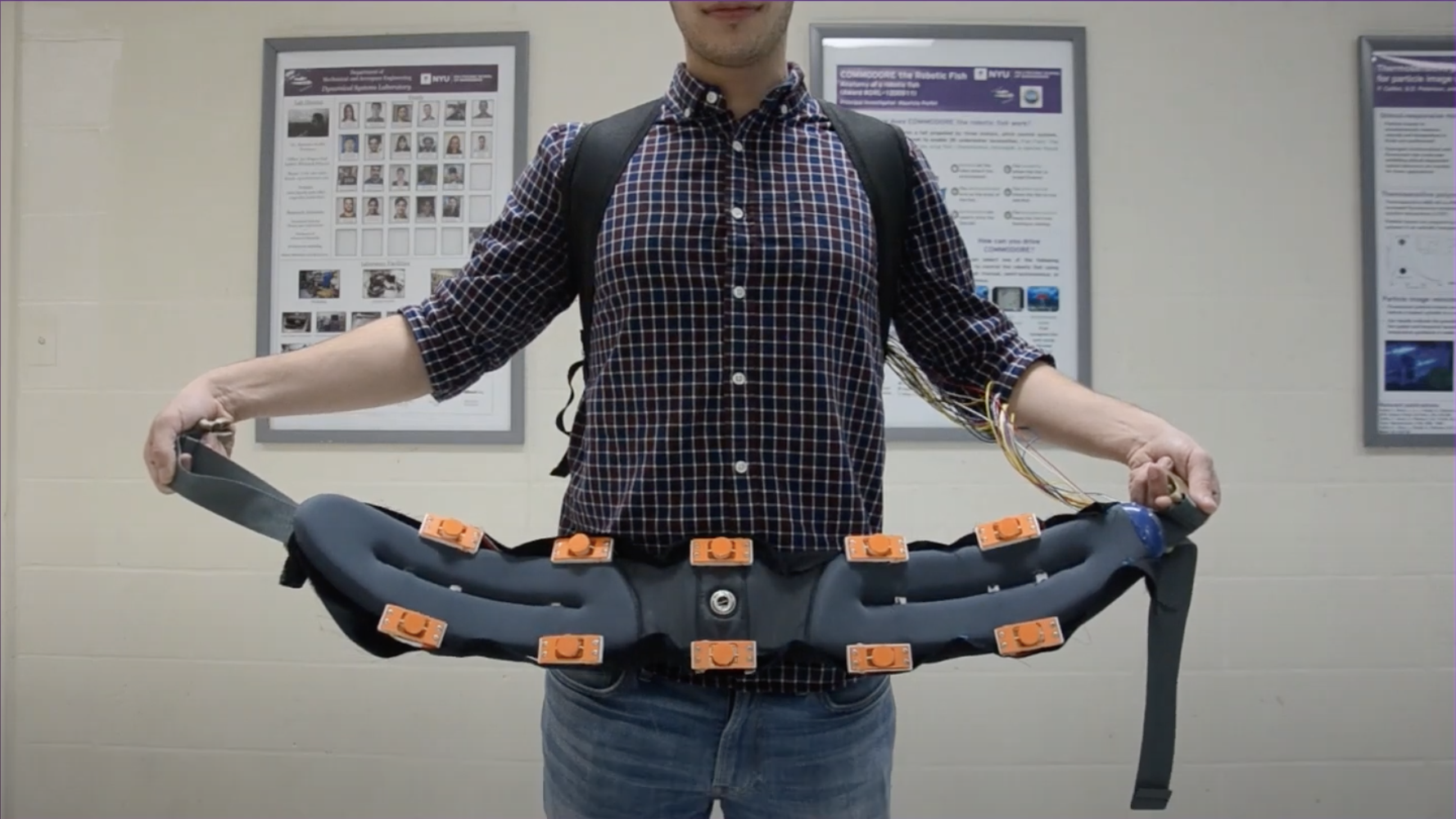 Belt and vest with sensors and haptic feedback devices for visually impaired pedestrians.