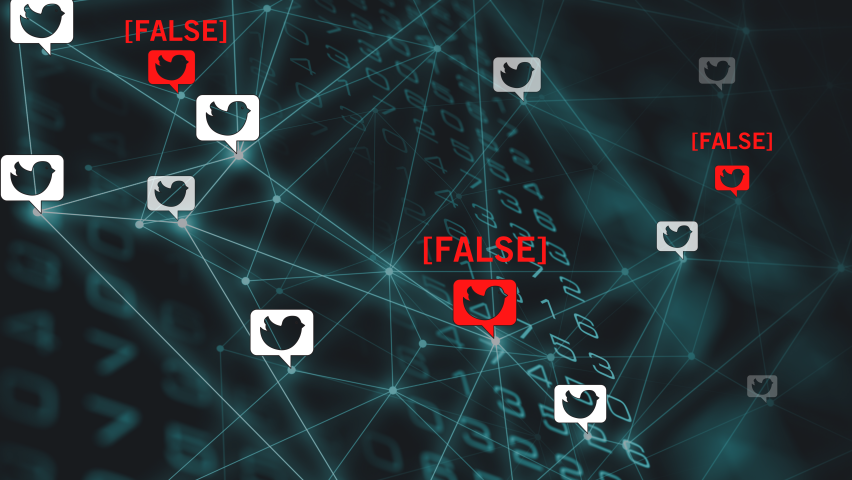Twitter logo network, some of the twitter logos are red and are marked as false