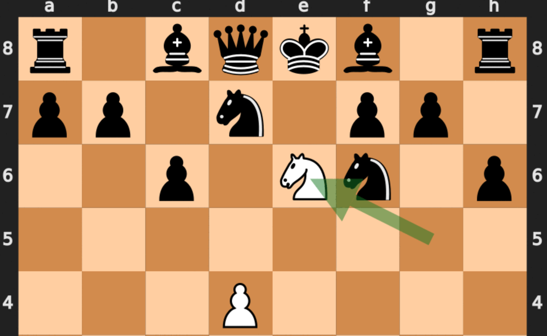 illustration of a chess game and a green arrow pointing at a white horse