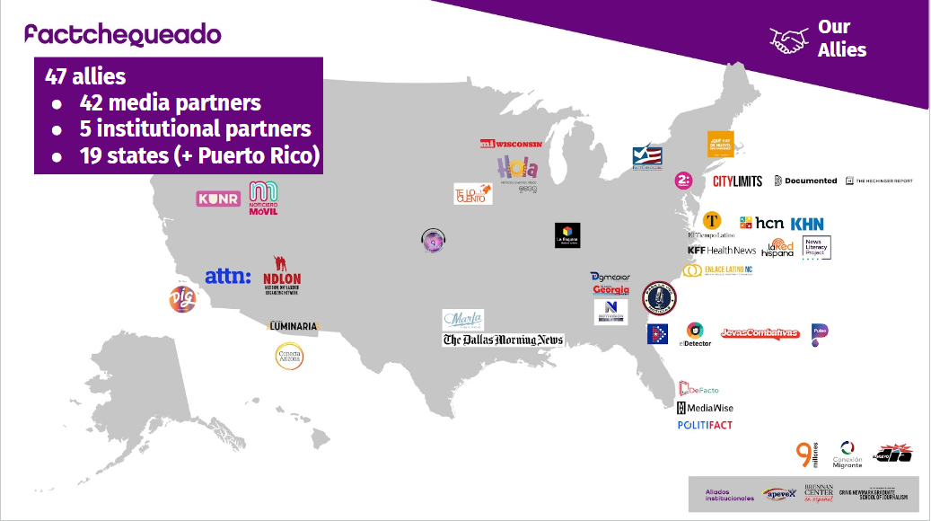 Map of some of the media and institutional partners in the US.