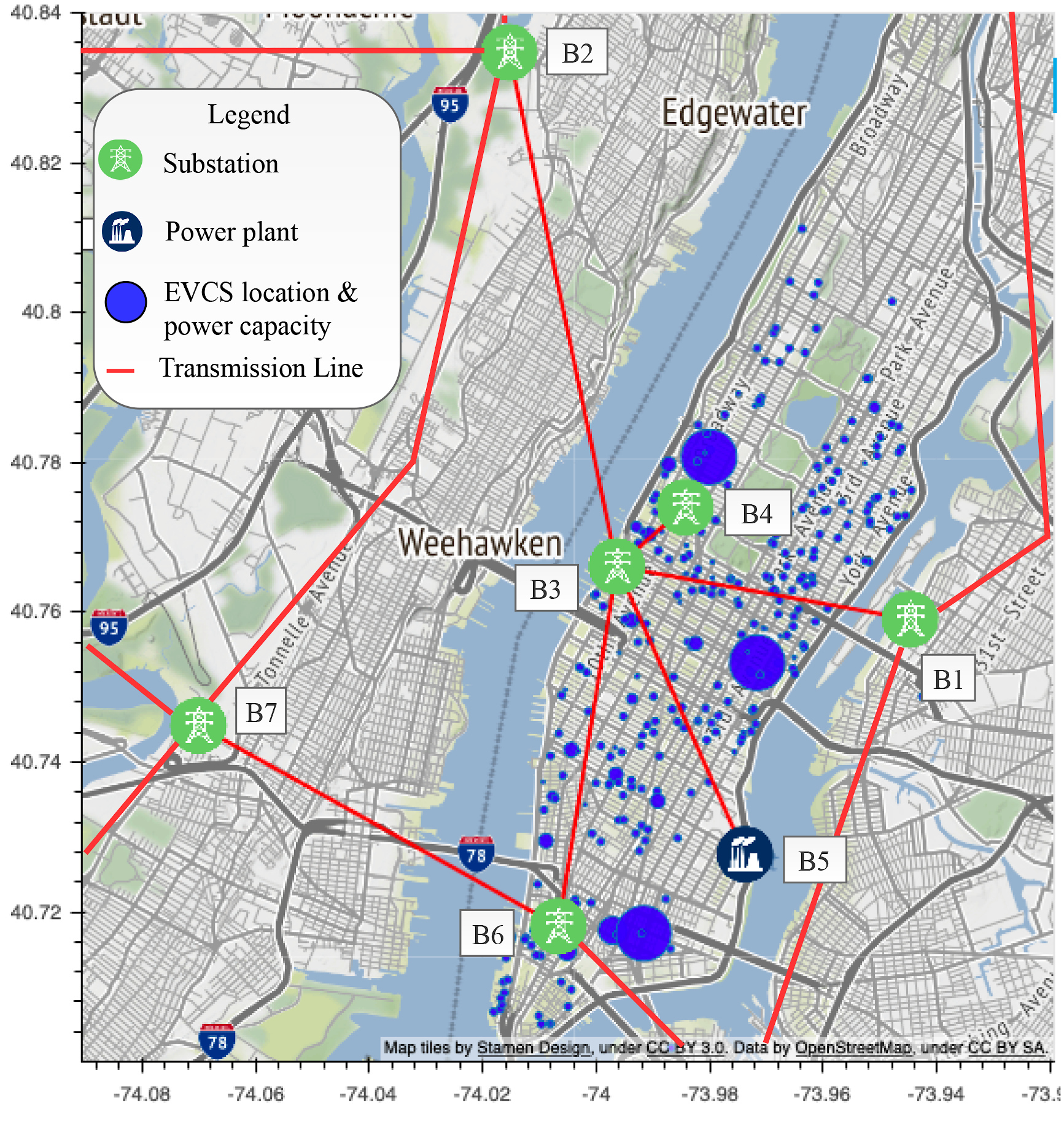 map showing how charging stations can be used to disrupt power grid