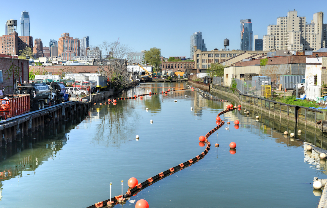 Gowanus Canal in Brooklyn with monitoring equipment